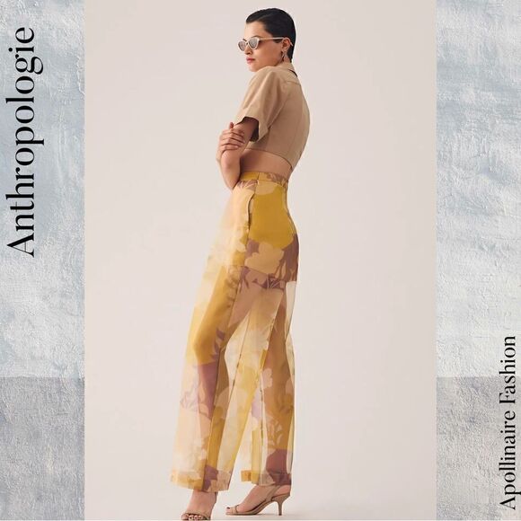 ANTHROPOLOGIE BY PANKAJ AND NIDHI FLORAL PRINT SHEER PANTS LARGE NWOT - Picture 7 of 13
